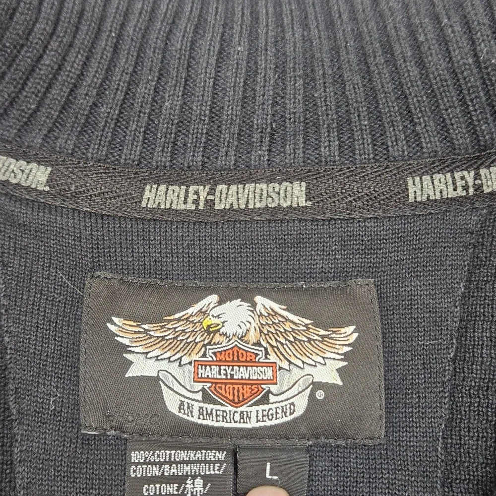 Harley-Davidson Mens Black Cotton 1/4 Zip Sweater Logo Sleeve Stripe Large L